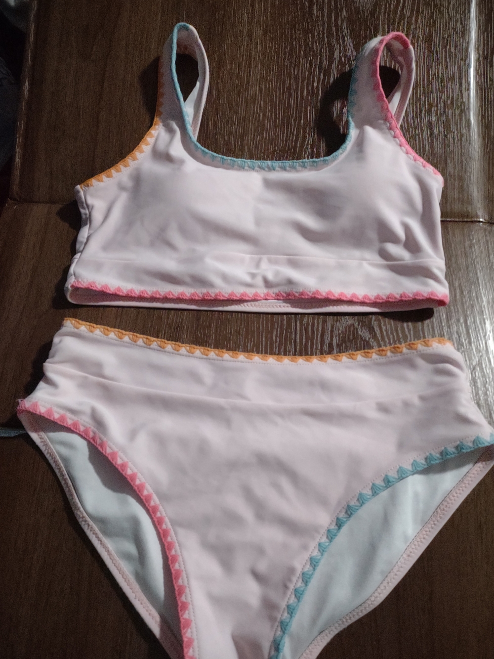 Kids Two-Piece Pink Swim Set with Multicolor Trim